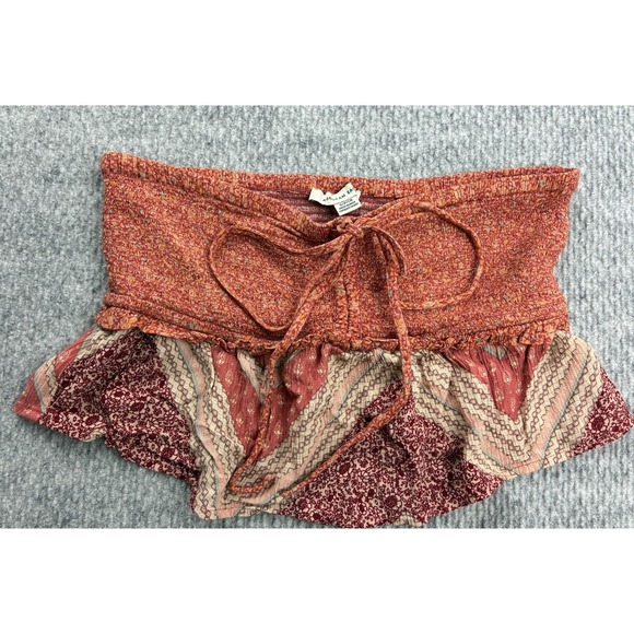 American Eagle Outfitters Tops - American Eagle Womens S Boho Patchwork Smocked Strapless Crop Top Ruffle Hem